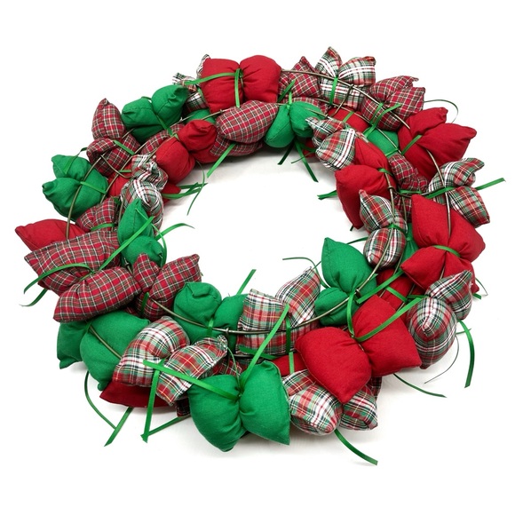 Vintage Rare Puff Pillow Wreath Plaid Christmas Holiday Door Decoration - Picture 2 of 3